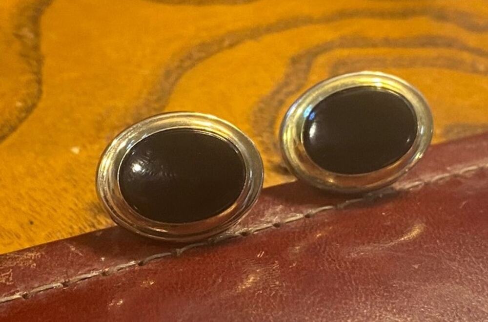 VTG Men's Sarah Coventry Cufflinks, Gold Tone with Black Accents